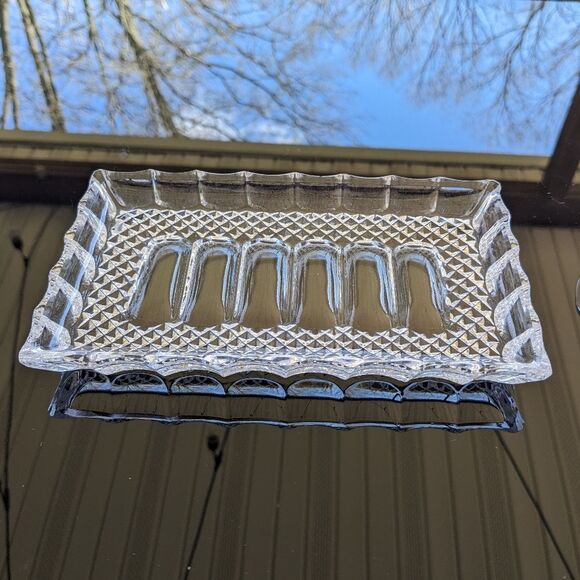 Cut Lead Crystal Sugar Creamer Tray Set Germany Hobnail Exquisite Detail MCM - Picture 5 of 16